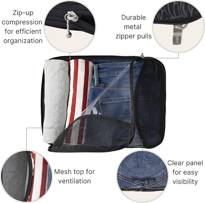 Baggallini Compression Cube 3-piece set - Lightweight Compression Packing Cubes for Travel