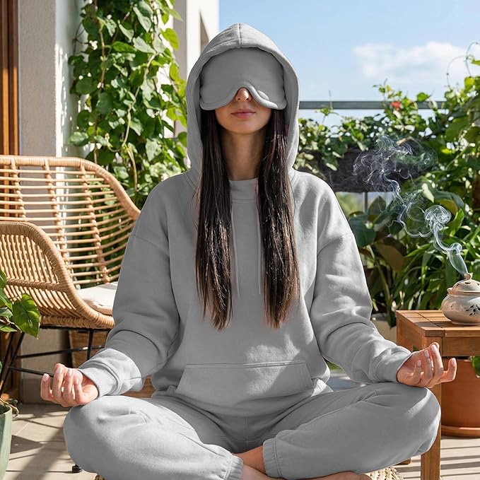 Ainangua Womens Oversized Pullover Essentials Hoodie with Eye Mask Comfor Airplane Mode Travel Office Vacation Sweatshirt