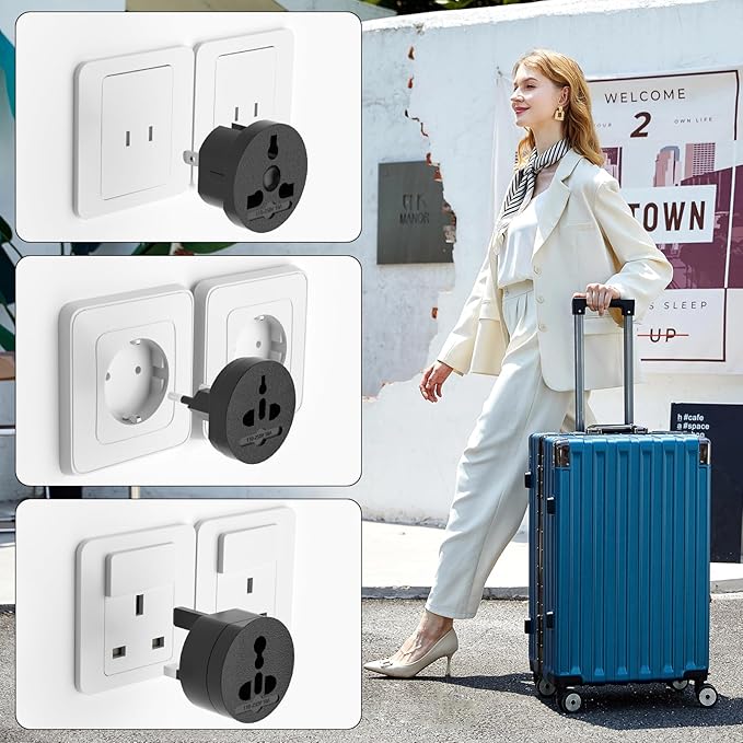 EFISH 3-in-1 Travel Power Converters,International Plug Adapter,Worldwide Universal Power Adapter, All in One Travel Plug Adapter,Perfect for European US, EU, UK, AU 160 Countries,Black