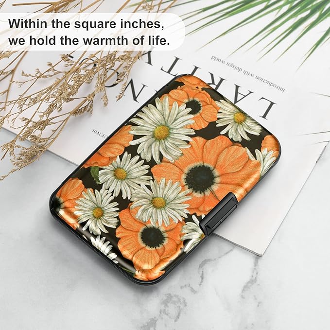 ELFISH Mini RFID Aluminum Wallet Credit Cards Holder Business Card Case Metal ID Case for Men Women(Chamomile)