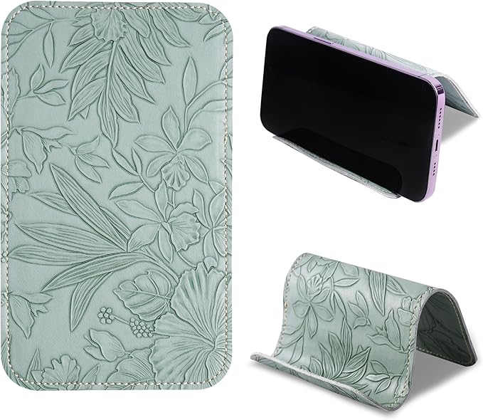 Airplane Travel Essentials for Flying Flex Flap Cell Phone Holder & Flexible Tablet Stand for Desk, Bed, Treadmill, Home & in-Flight Airplane Travel Accessories(1-Carved Green)