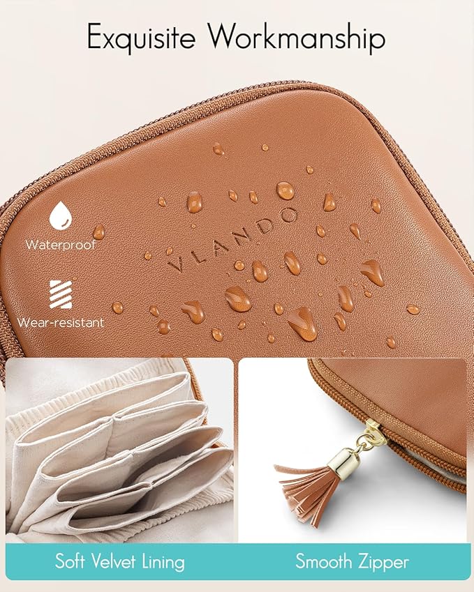 VLANDO Mini Jewelry Travel Case,Jewelry Pouch Bags with Zipper, Velvet Jewelry Organizer Storage Bag for Bracelet Rings Earring Travel Essentials Gifts for Women Girl - Dark brown