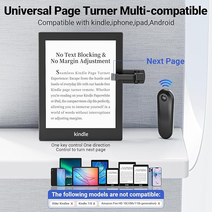 Tablet Holder Mount for Kindle Reading in Airplane or Table with Page Turner Remote, Travel Essential Handsfree Tablet Stand for Flying, Wireless Page Turner and Holder Arm Fits 5.9″–9.8″ Devices