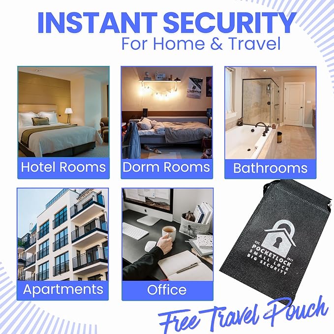 Portable Door Lock 2 Pack for Travel – Hotel Door Locks for Travelers Security – Door Safety Lock from Inside for Home & Apartment – Travel Locks for Hotel Rooms – (Blue)
