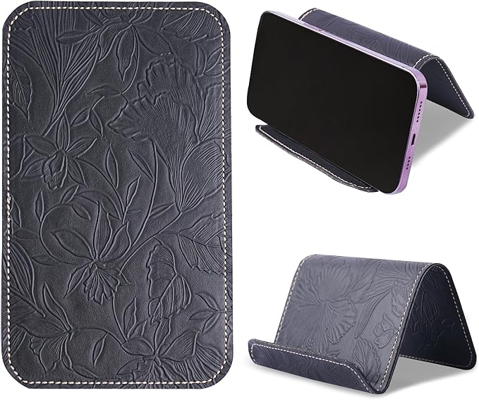 Airplane Travel Essentials for Flying Flex Flap Cell Phone Holder & Flexible Tablet Stand for Desk, Bed, Treadmill, Home & in-Flight Airplane Travel Accessories(1-Carved Black)