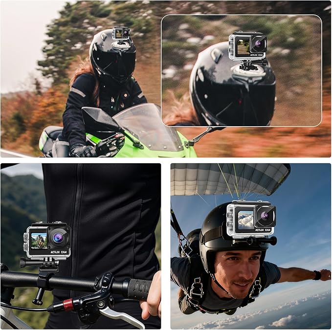 Action Camera FHD 1080P 16MP with 32GB Memory Card - 131FT/40M Waterproof Dual Screen Sports Camera,2X Batteries & Multifunctional Accessories Kit for Helmet, Bicycle