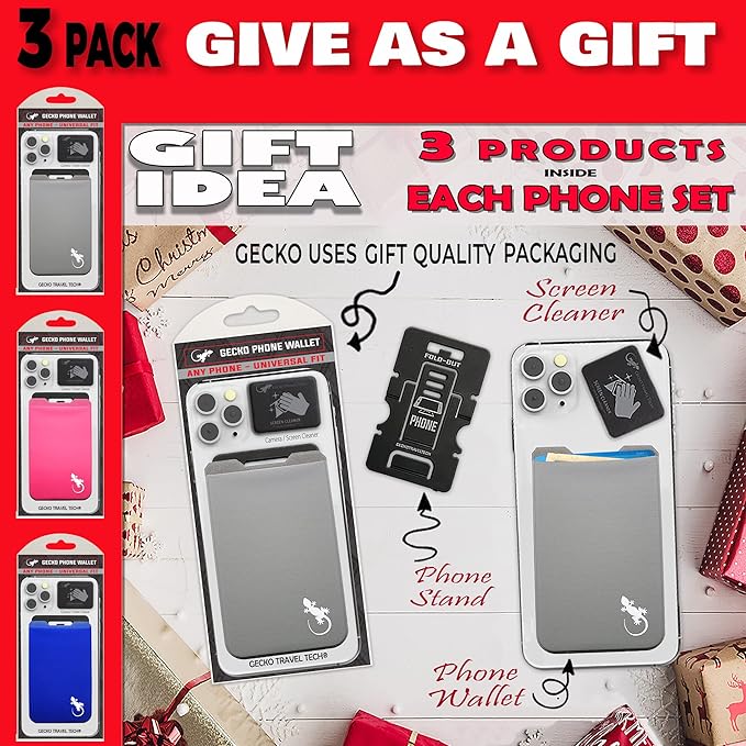 Phone Wallet - Adhesive Card Holder - Cell Phone Pouch - Stick on Lycra Pocket by Gecko - Carry Credit Cards and Cash