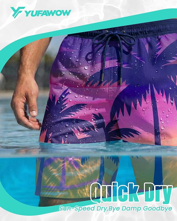 Men Swim Trunks 9 Inch with Mesh Lining Breathable Quick Dry Drawstring Pockets for Summer Beach Pool Board