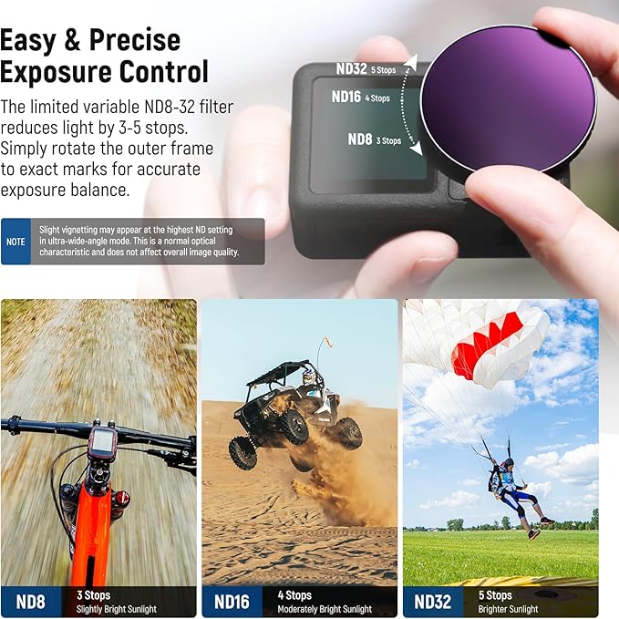 NEEWER ND Filter Kit Compatible with DJI Osmo Action 5 Pro/4, Variable ND8-32 (3-5 Stops) + CPL + Black Diffusion 1/4 Screw On Filter Multicoated HD Optical Glass Action Camera Accessories, FL-52