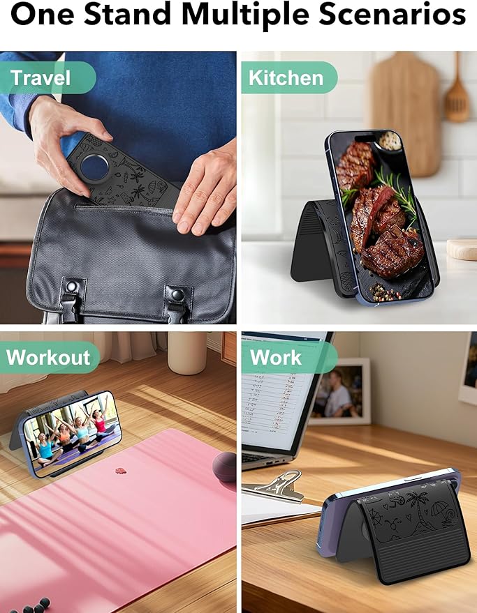 Magnetic Airplane Phone Holder, Travel Essentials Foldable Phone Stand for MagSafe, Universal Hands-Free Flexible Desk Stand for Plane, Office, Kitchen