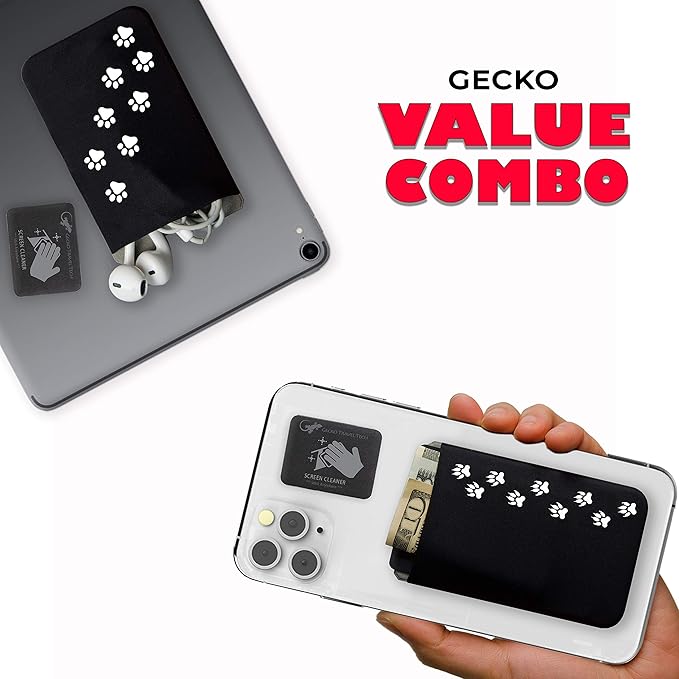 Phone Wallet - Adhesive Card Holder - Cell Phone Pouch - Stick on Lycra Pocket by Gecko - Carry Credit Cards and Cash