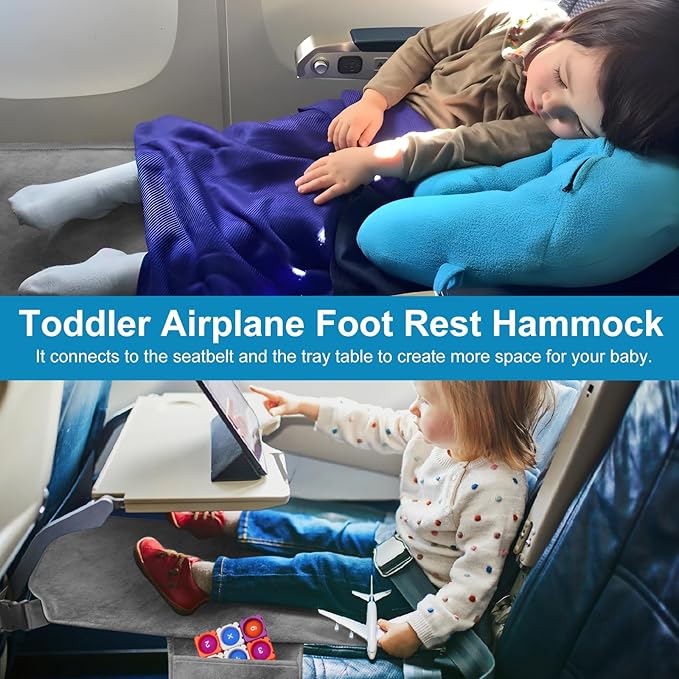 COZYBONDER Toddler Airplane Bed, Kids Airplane Seat Extender Travel Bed, Kids Airplane Travel Essentials, Air Must Have for Toddlers, Portable Plane Footrest for Flights