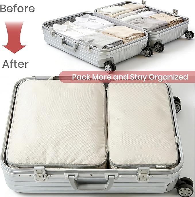 Compression Packing Cubes for Travel, Set of 6 Expandable Luggage Organizers with Shoe Bag, Lightweight Water-Resistant Suitcase Essentials for Carry-on & Checked Luggage, Grey