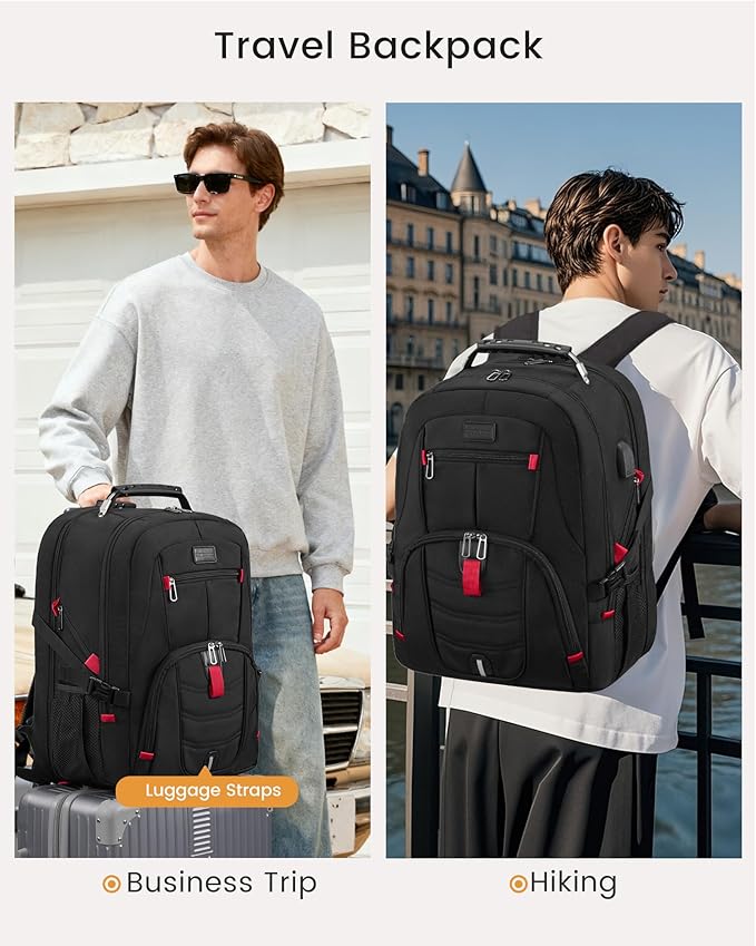LOVEVOOK 17 Inch Laptop Backpack for Men Women, Waterproof Anti-Theft Travel Backpack with USB Charging Port & Lock Black