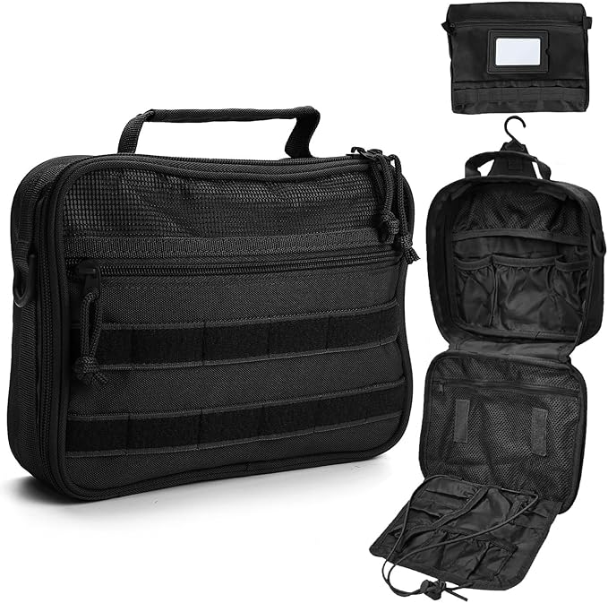 SUNRISING Tactical Travel Toiletry Bag for Men and Women, Hanging Travel Toiletry Organizer Dopp Kit, Toiletries Shaving Hygiene Bathroom Bag,Men's Toiletry Bag for Short Trips Camping - Black