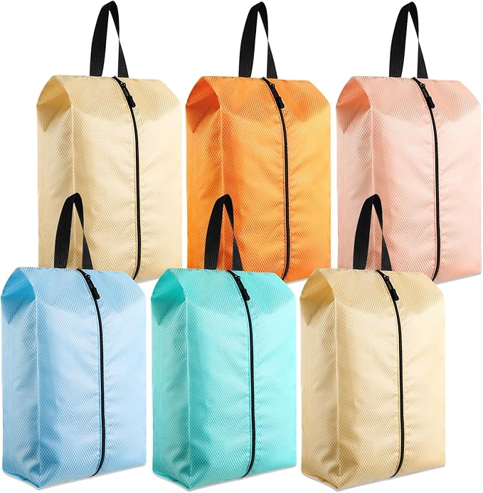 6 Pcs Travel Shoe Bags with Zipper Portable Suitcase Shoe Organizer Packing for Men Women Nylon Multicolor (L,Pastel)