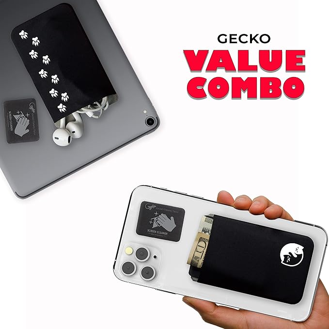Phone Wallet - Adhesive Card Holder - Cell Phone Pouch - Stick on Lycra Pocket by Gecko - Carry Credit Cards and Cash