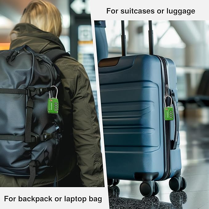 Puroma 2 Pack TSA Approved Luggage Locks, 4 Digit Combination Travel Cable Locks Resettable Code Lock with Zinc Alloy Body for Suitcase, Toolbox, Backpack, Bag, Gym Locker (Basic Green)