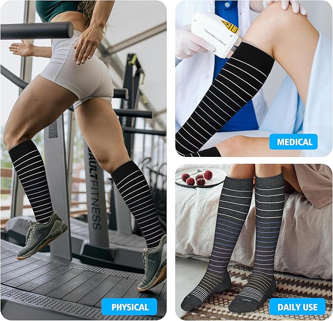 LEVSOX Cotton Compression Socks for Women&Men 20-30mmHg Knee High Cute Support Sock for Nurses Pregnancy Travel