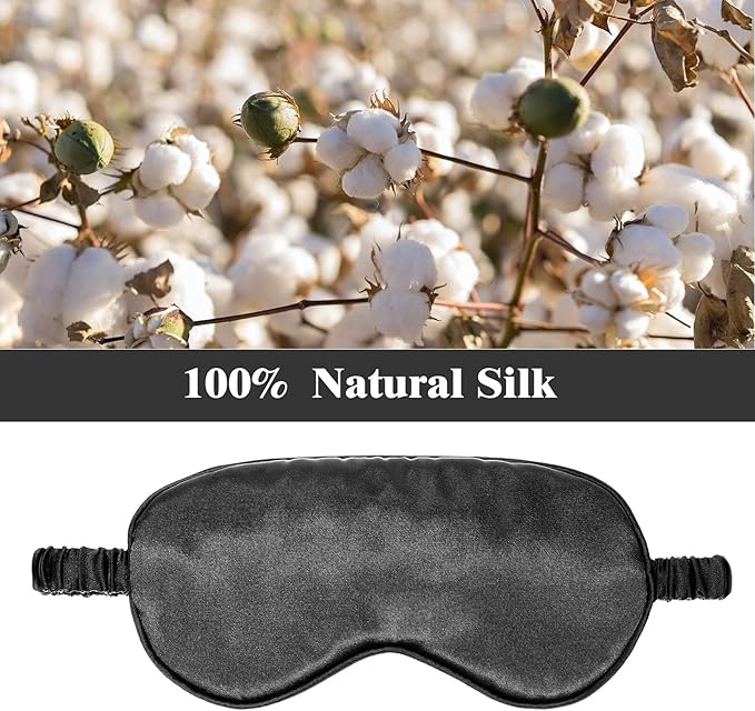 Silk Satin Sleeping Mask Eye Mask Set Include 2 Blindfold Eyeshade Elastic Strap Double Layer Silk Filling Eye Cover 2 Ear Plugs 2 Storage Bags for Women and Men Sleep Travel Nap (Black, Gray)