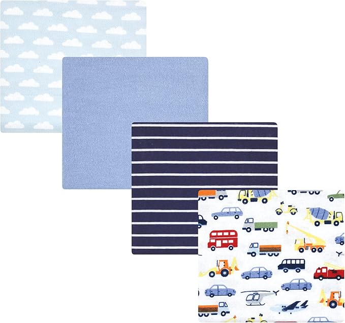 Hudson Baby Unisex Baby Cotton Flannel Receiving Blankets, Colorful Transportation, One Size