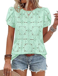 OFEEFAN Blouses for Women Dressy Casual Petal Short Sleeve Shirts Crochet Lace Boho Tops Spring Fashion Summer Outfits
