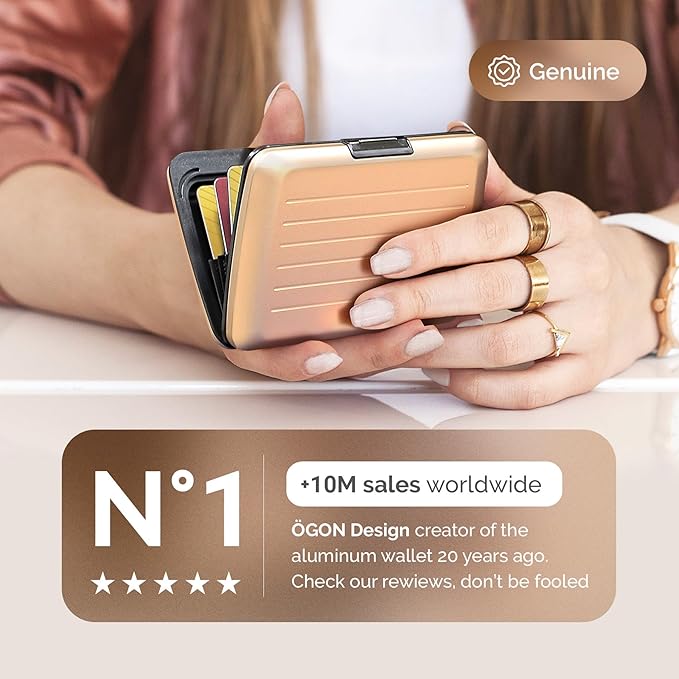 ÖGON -DESIGNS- Aluminum card holder with metal lock, RFID protection against fraud and demagnetization, compact wallet, Smart Case OSLO model