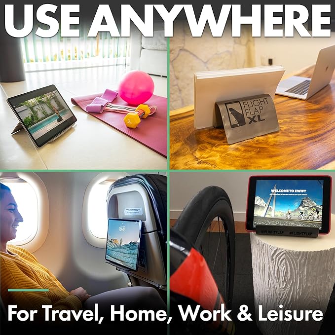 Flight Flap Airplane Tablet Holder, Flexible Cell Phone and Tablet Holder Extra Large, Folding Cellphone Stand for Desk, Kindle, Bed, Airplane Gadgets Long Travel Essentials (Gray)