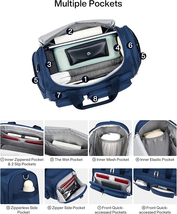 MILADA Underseat Carry On Luggage Bags for Travel Lightweight Foldable Carry On Bags for Airplanes Small Duffle Bag for Men Women TSA Approved Underseat Bag Travel Tote Bags, Blue