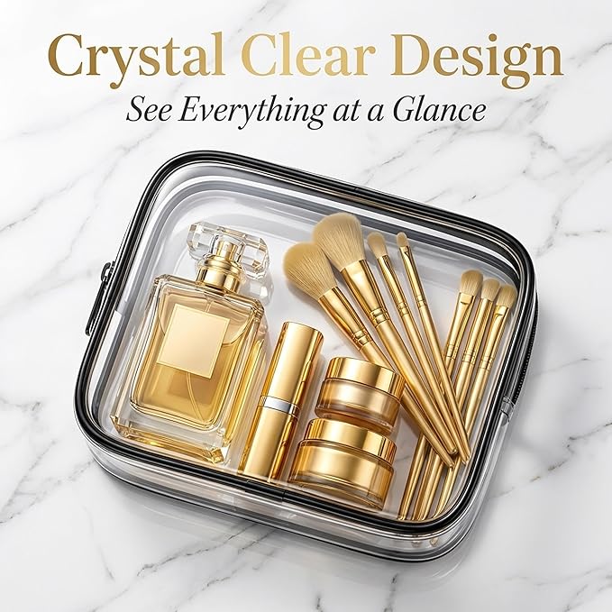 3 PCS Clear Travel Toiletries Bag, CAA Approved Waterproof Toiletry Bags, Clear Makeup Bags PVC Cosmetic Bag, Travel Essentials