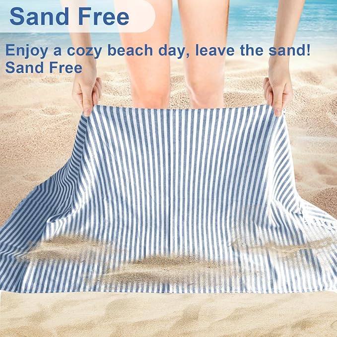 Oversized Turkish Beach Towel Quick Dry Sand Free Boho Blanket Extra Large XL Swim Bath Pool Picnic Accessories Airplane Travel Vacation Essentials Women Mother Birthday Gift Yoga Mat (Blue)