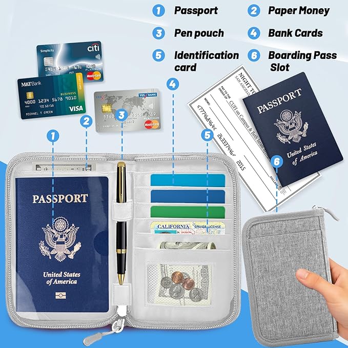 Passport Holder for Travel Essentials, RFID Blocking Protector Passport Wallets, Passport Document Organizer Case for Travel Must Have, Passport Book for Women, Couple, Family Cards, Tickets, ID, Cash