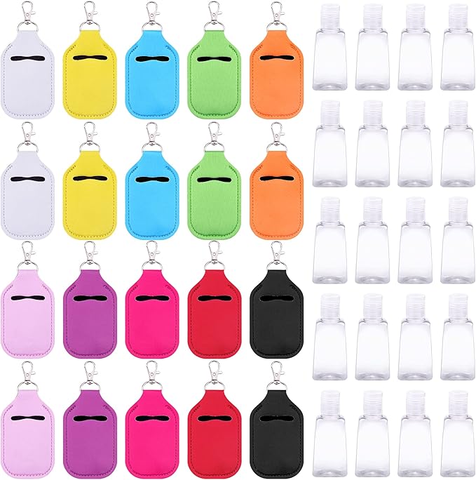 Duufin 40 Pieces Hand Sanitizer Keychain Holders Set with 20 Pieces Hand Sanitizer Holder and 20 Pieces Empty Travel Bottles