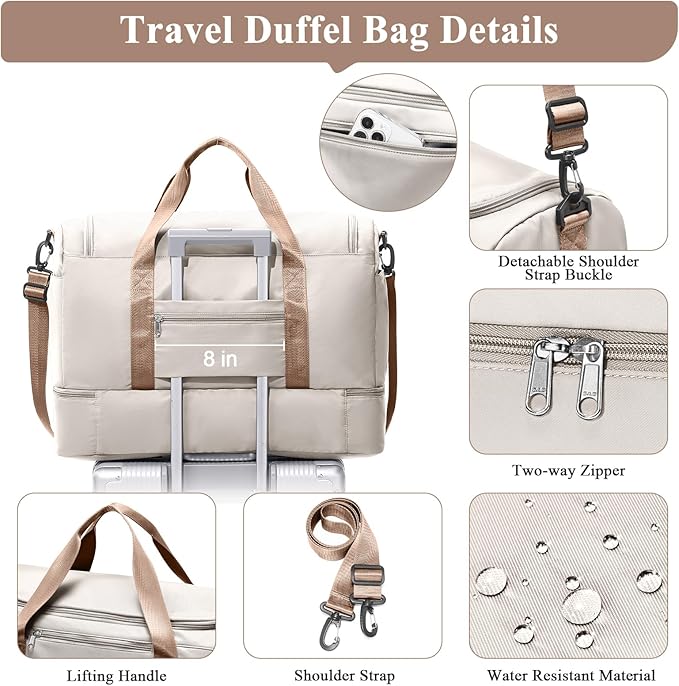 Extra Large Travel Duffle Bag,Carry on Overnight Weekend Bag with Shoes Compartment,Weekender Bags for Women for Travel Business Trips Sport Hospital