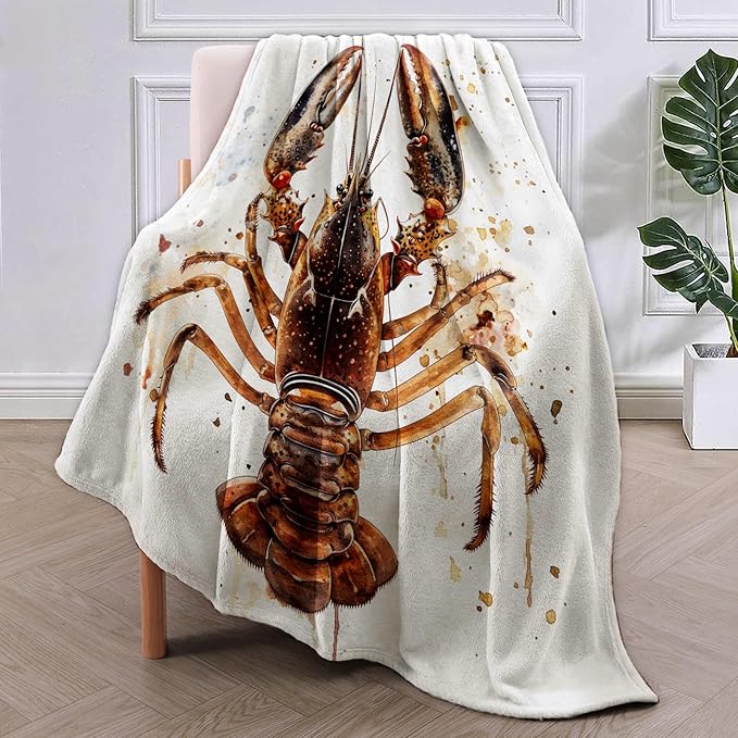 Lobster Blanket,Ocean Themed Flannel Throw Blankets,Soft Warm Lightweight Cozy Plush Sea Animal Throws for Bedroom Sofa Home Travel Decor Gifts for Women Girls 50"x40"
