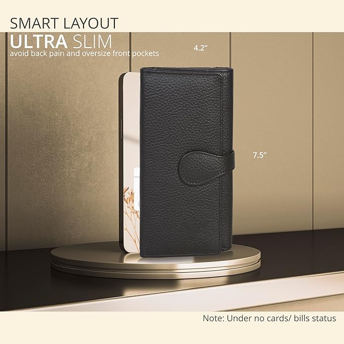Real Leather Women Wallet Leather with RFID Blocking -Trifold Card Holder Designer Ladies Clutch with ID Window Wallets