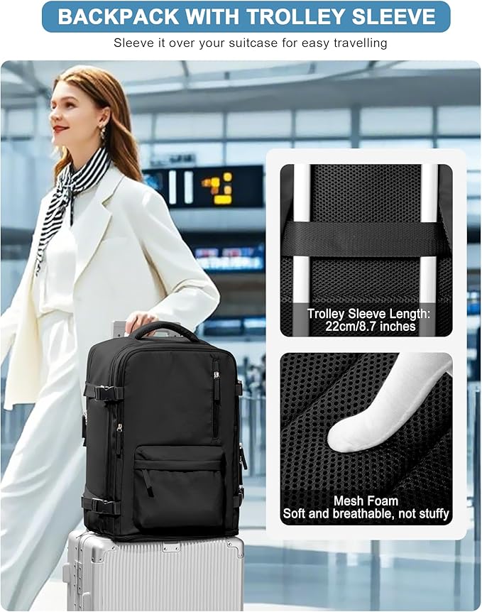 VGCUB Carry on Travel Backpack for Women Men Large Laptop Gym Work Frontier Airlines Personal Item Bag Business Airport Lightweight Backpack Flight Approved Mochilas de Viaje Black