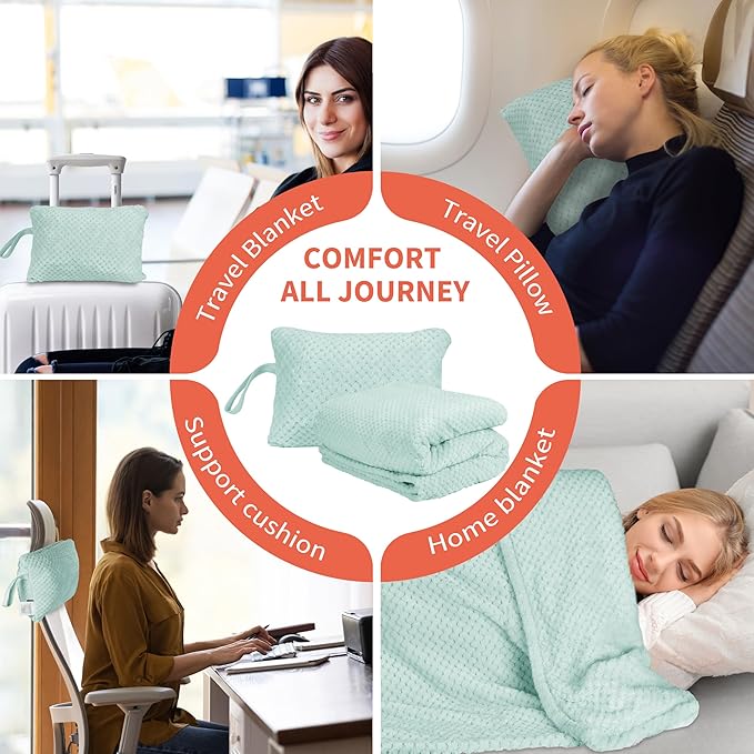 Tirrinia Travel Blanket Compact with Bag, Soft Lightweight Wearable Blanket with Foot Pockets, Airplane Travel Essential Gift