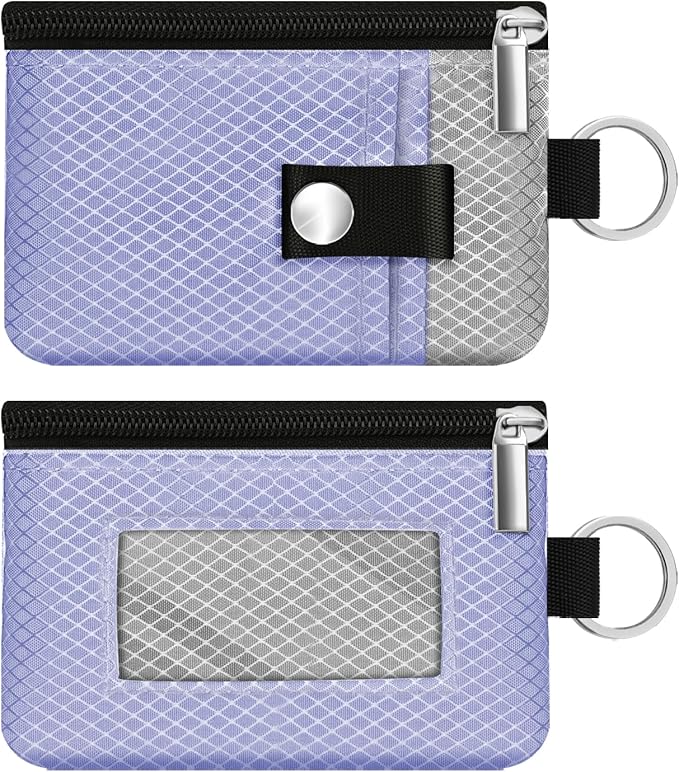 Minimalist RFID Blocking Small Wallet with ID Window,WaterResistant Zip Id Case Wallet with Lanyard Keychain for Cards,Cash,Travel,Women,Men (Lavender Purple/Light gray)
