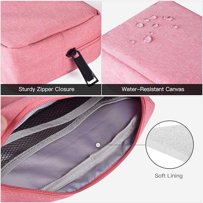 2-PACK Accessories Bag for Women Ladies Travel Organizer, Big+Small Portable Storage Bag Pouch Electronics Accessories Carrying Case Cosmetic Bag for Hard Drive, Mouse, Cable, Adapter, Cellphone, Pink