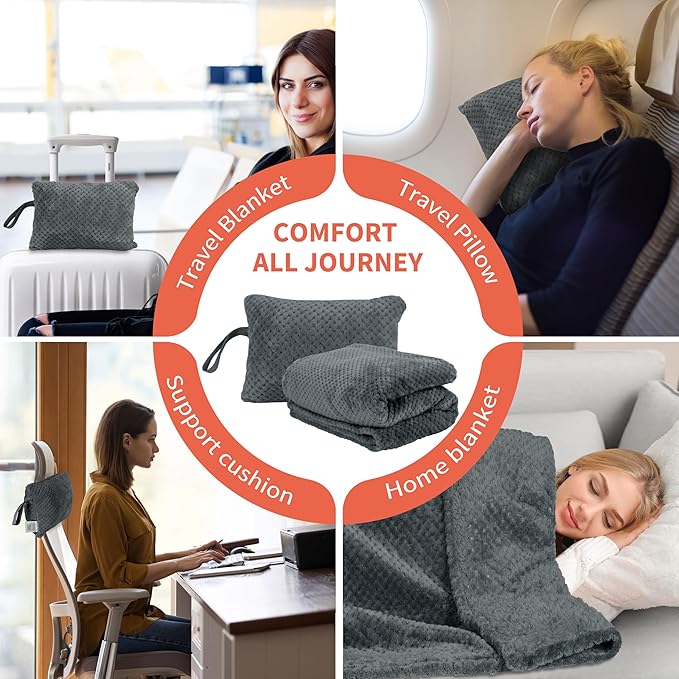 Tirrinia Travel Blanket Compact with Bag, Soft Lightweight Wearable Blanket with Foot Pockets, Airplane Travel Essential Gift