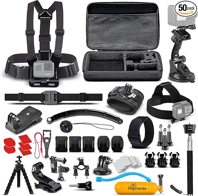 DigiNerds 50-in-1 Action Camera Accessories Kit - Compatible with GoPro Hero 13 to 7, Max, Fusion, Insta360, DJI Osmo, AKASO & More