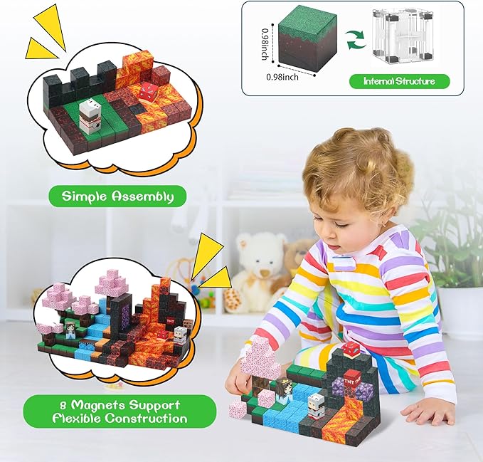 SKTMYY Magnetic Blocks-100PCS Build Magnet Toys Set Magnetic Building Blocks, STEM Sensory 0.98” Magnet Cubes for Kids Toddlers for Boys & Girls Ages 3 4 5 6 7 8 9 10 12