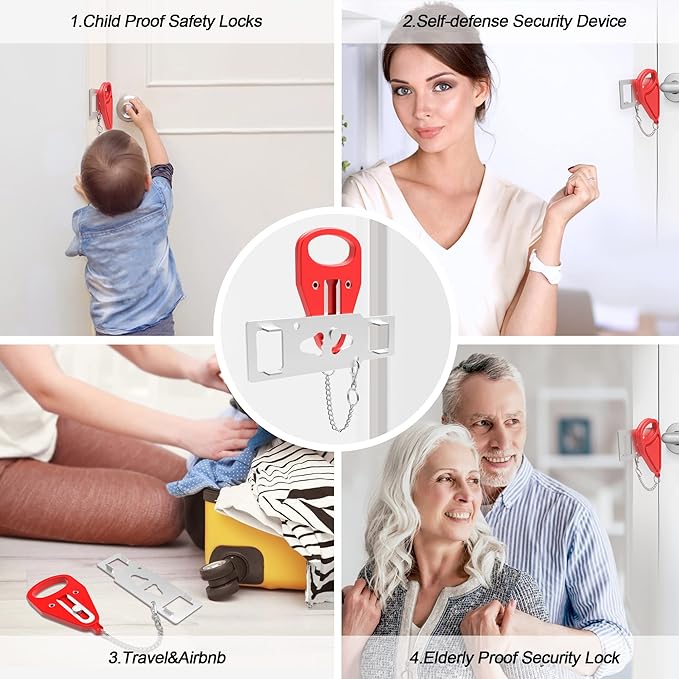 Portable Door Lock for Home Security Travel Lockdown Locker Safety Locks for Additional Safety and Privacy Perfect for Traveling Apartment College Red