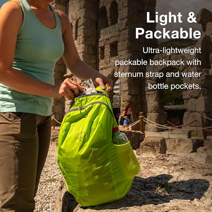 Osprey Ultralight Collapsible Stuff Pack - Lightweight, Packable Travel Backpack — Extra Bag For Travel and Every Day — 18 L Capacity Daypack to Expand Luggage, Mars Orange
