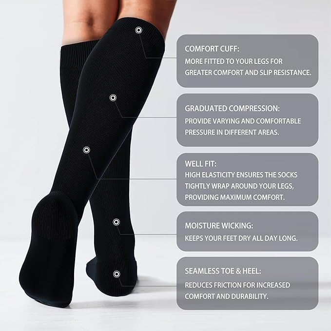 LEVSOX Cotton Compression Socks for Women&Men 20-30mmHg Knee High Cute Support Sock for Nurses Pregnancy Travel