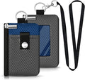 Minimalist RFID Blocking Small Wallet with ID Window,WaterResistant Zip Id Case Wallet with Lanyard Keychain for Cards,Cash,Travel,Women,Men (DarkGrey/Electric Blue)