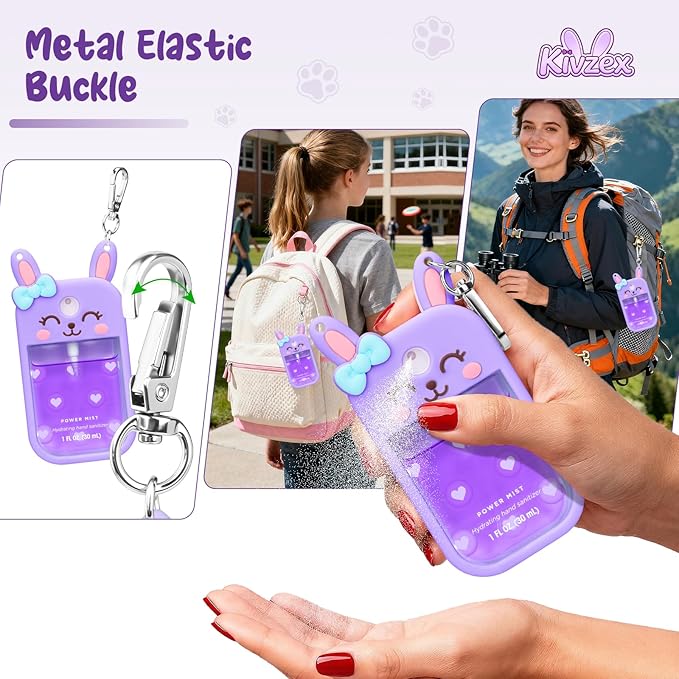 Bunny Silicone Case for Touchland Hand Sanitizer Spray with Keychain Holder, Compatible with Power Mist & Glow Mist 1 FL Oz/30ML for Touchland Case, Easter Cute Travel Cover Sleeve Purple