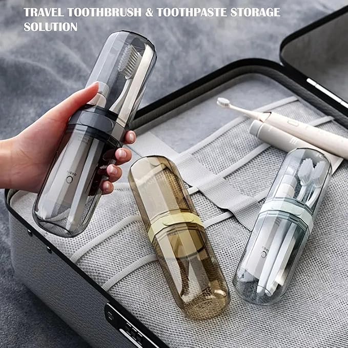 2-in-1 Travel Toothbrush Case, Portable Toothbrush and Toothpaste Travel Casae, Clear Toothbrush Holder Container with Rinse Cup for Traveling Camping School Dorm Bathroom