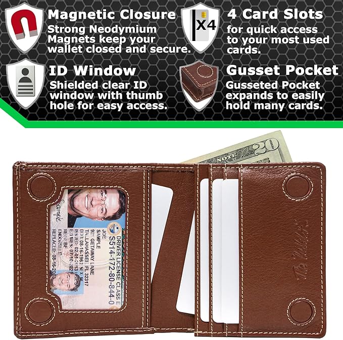 ID Stronghold Waltlet - RFID Blocking Bifold Wallet for Men with Magnetic Clasp - Brown